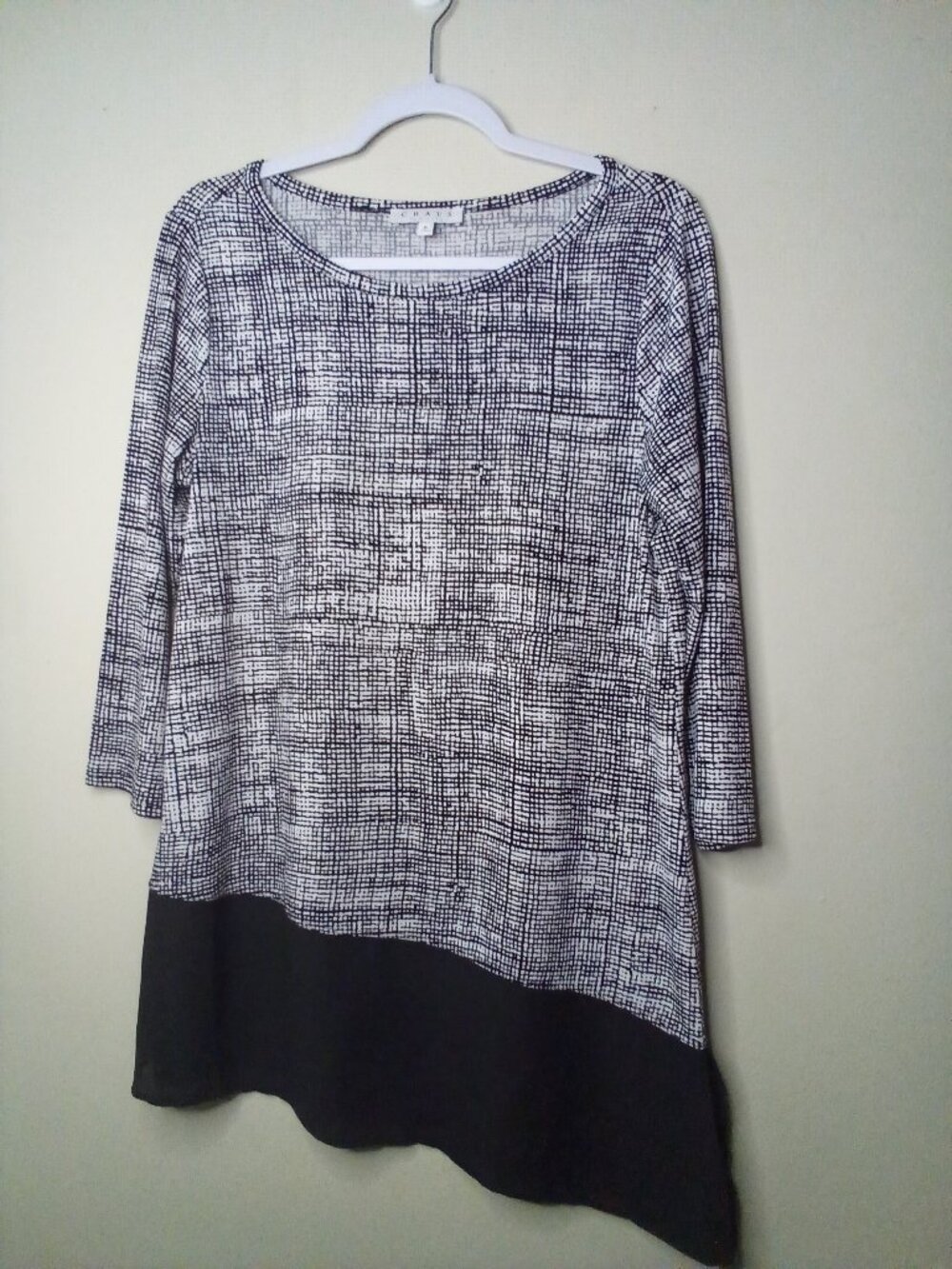 Chaus Blouse Women M 3/4 Sleeve Pattern Black White